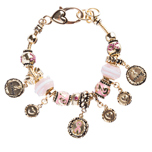 Pink Ribbon Jewelry Crystal Rhinestone Gorgeous Charms Link Bracelet B479 Pink