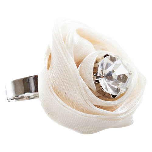 Organdy Fabric Floral Rose Adjustable 1 Ring Creme