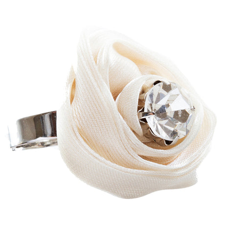 Organdy Fabric Floral Rose Adjustable 1 Ring Creme