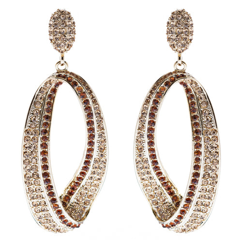 Fashion Stunning Crystal Open Hoop Drop Earrings Brown