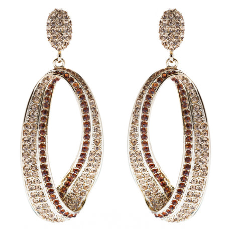 Fashion Stunning Crystal Open Hoop Drop Earrings Brown