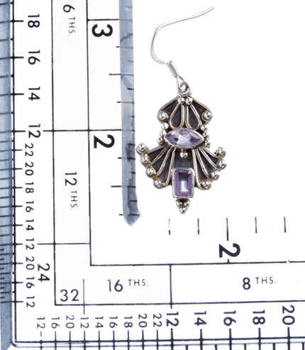 925 Sterling Silver Natural Gemstones Amethyst Dangle Earrings FJSVE2156