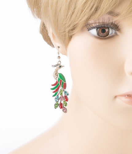 Gorgeous Dazzling Crystal Rhinestone Peacock Dangle Charm Fashion Earrings Multi