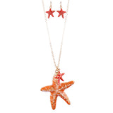 Fun Ocean Inspired Sea Star Pendant Necklace Earrings Set JN282 Gold Orange