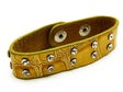 Crystal Studs Faux Alligator Leather Wristband Cuff Bracelet Snap Closure Yellow