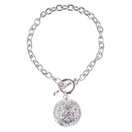 Sport Volleyball Crystal Rhinestone 7" Toggle Fashion Bracelet Silver Clear - Accessoriesforever
