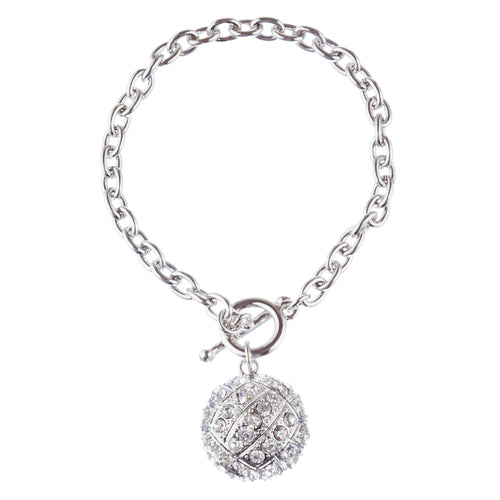 Sport Volleyball Crystal Rhinestone 7" Toggle Fashion Bracelet Silver Clear - Accessoriesforever