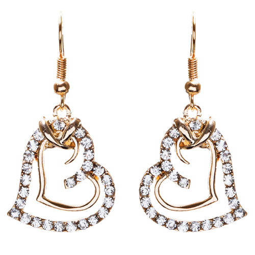 Charming Valentine Theme Fashion Crystal Rhinestone Heart Earrings E906 Gold