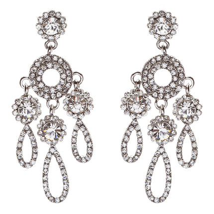 Crystal Pave Teardrop Chandelier Earring Clear Silver - Accessoriesforever