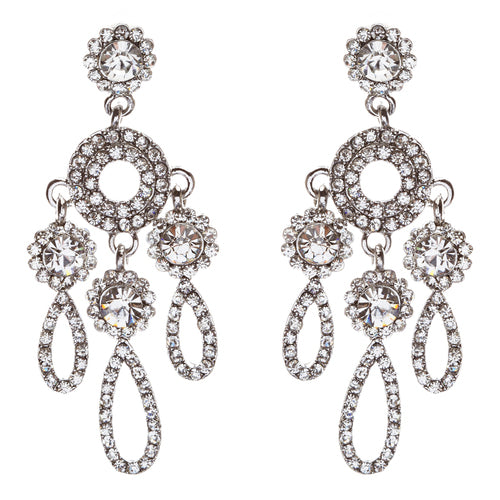 Crystal Pave Teardrop Chandelier Earring Clear Silver - Accessoriesforever