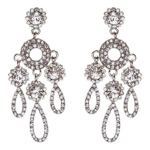 Crystal Pave Teardrop Chandelier Earring Clear Silver