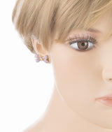 Gorgeous Fashion Ribbon Bow Design Enamel Small Stud Earrings Gold Purple