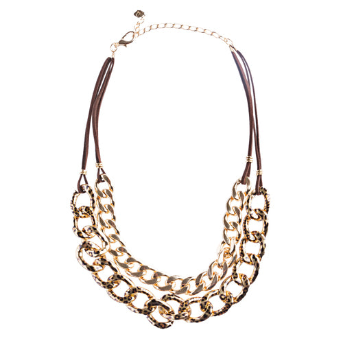Modern Fashion Dainty Gold Plate Chain And Faux Leather Necklace Set JN226 Brown - Accessoriesforever