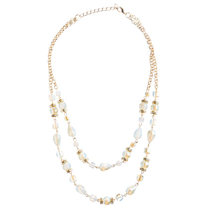 Beautiful Fashion Beads Double Layered Design Statement Necklace Set Ivory - Accessoriesforever
