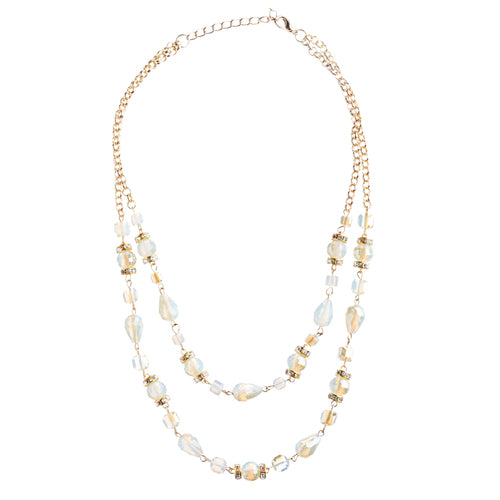 Beautiful Fashion Beads Double Layered Design Statement Necklace Set Ivory