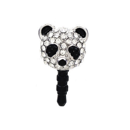 Earphone Dustproof Plug Stopper Phone Ear Cap Crystal Rhinestone Panda Black