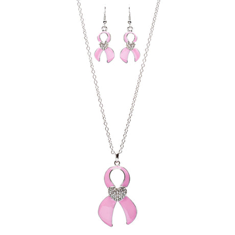 Pink Ribbon Jewelry Crystal Rhinestone Inspiring Ribbon Charm Necklace JN257Pink