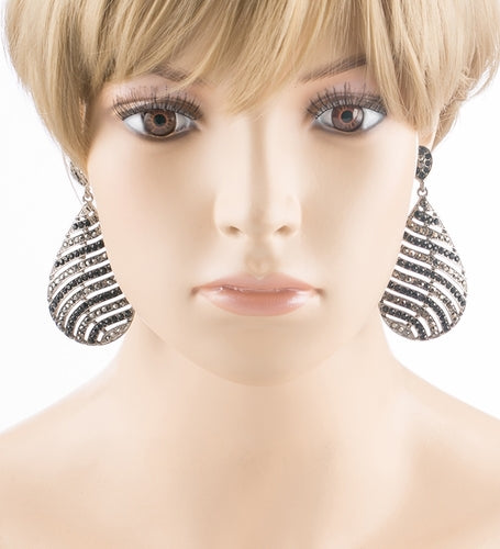 Modern Fashion Crystal Rhinestone Stunning Leaf Design Dangle Earrings E729 BLK