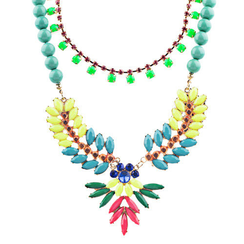Floral Flower Beautiful Crystal Rhinestone Statement Jewelry Necklace Green