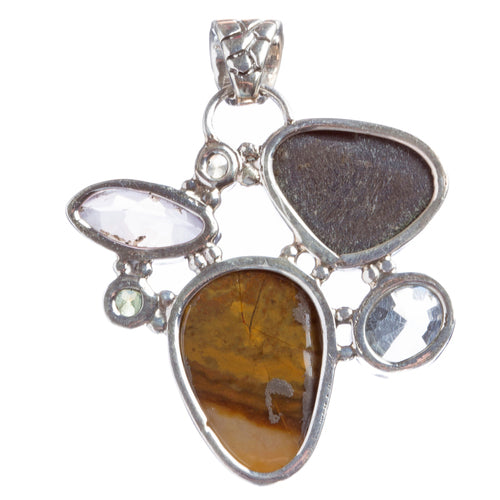 925 Sterling Silver Natural Gemstones Druzy Agate Amethyst Pendant FJSVP2091 - Accessoriesforever