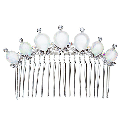 Bridal Wedding Jewelry Crystal Opal Stones Beautiful Classy Hair Comb Silver