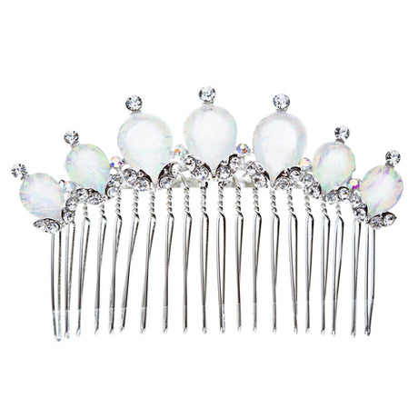 Bridal Wedding Jewelry Crystal Opal Stones Beautiful Classy Hair Comb Silver