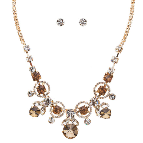 Glamorous Jewelry Set Crystal Rhinestone Elegant Setting Necklace J526 Brown