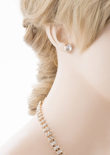 Bridal Wedding Jewelry Crystal Rhinestone Alluring Leaflet Necklace J518 Gold
