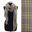 Plaid Design Fringed Rectangular Scarf Beige