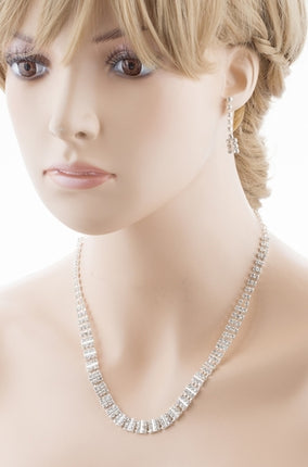 Bridal Wedding Jewelry Crystal Rhinestone Dynamic Contour Necklace J490 Silver - Accessoriesforever