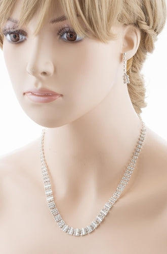 Bridal Wedding Jewelry Crystal Rhinestone Dynamic Contour Necklace J490 Silver