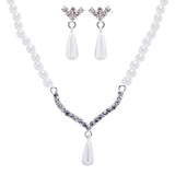 Bridal Wedding Jewelry Set Crystal Rhinestone Teardrop Pearl Soft V Necklace