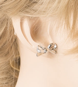 Cute Mini Bow Tie Ribbon Fashion Stud Post Earrings E615 Silver - Accessoriesforever