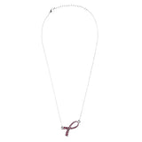 Pink Ribbon Jewelry Crystal Rhinestone Delicate Ribbon Charm Necklace N69 Silver