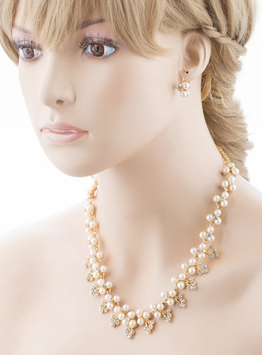 Bridal Wedding Jewelry Crystal Rhinestone Soft Elegant Necklace Set J507 Gold