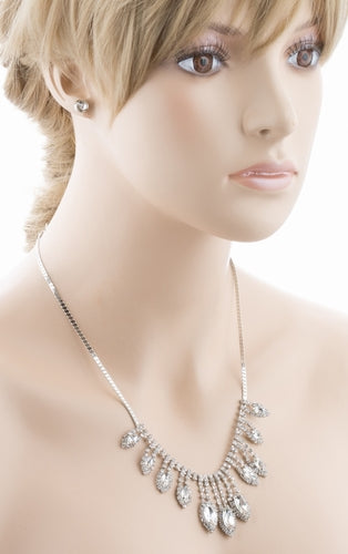 Bridal Wedding Jewelry Crystal Rhinestone Gleaming Dazzle Necklace Earrings SV - Accessoriesforever