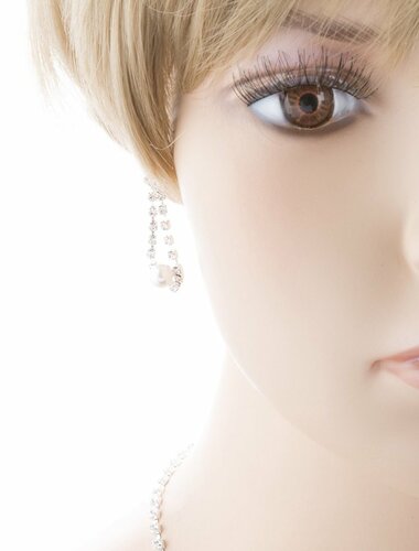 Bridal Wedding Jewelry Crystal Rhinestone PearlStylish Drop Necklace Set J675 SV - Accessoriesforever