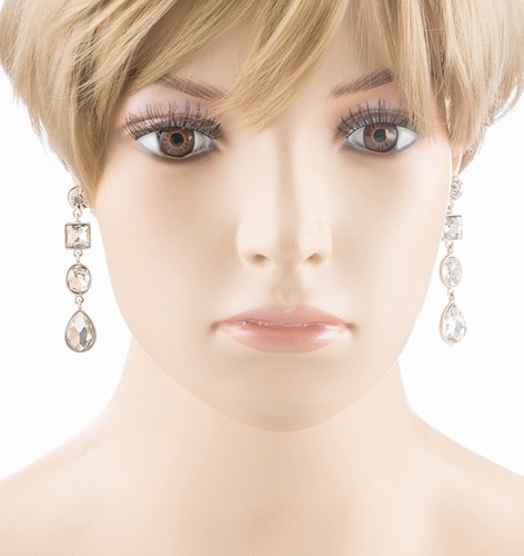 Bridal Wedding Jewelry Crystal Stones Multi Shapes Linear Drop Earrings Silver - Accessoriesforever