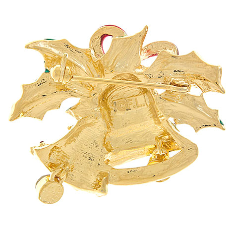 Christmas Jewelry Crystal Rhinestone Jingle Bell Fashion Brooch Pin BH203 Gold - Accessoriesforever