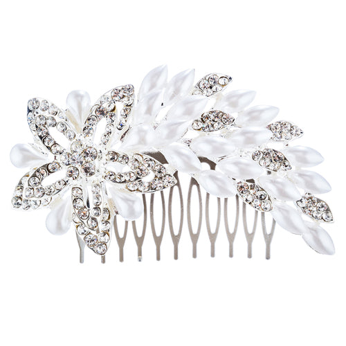 Bridal Wedding Jewelry Crystal Pearl Dazzle Floral Decorative Hair Comb H183 SV