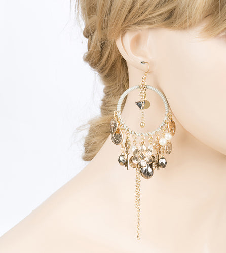 Multi Charms & Chains Floral Heart Drop Earrings Gray - Accessoriesforever