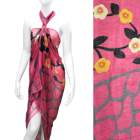 Beach Sarong Pareo Wrap Flower Animal Giraffe Pink