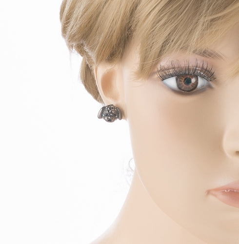 Puppy Dog Crystal Rhinestone Fashion Small Stud Earrings Hematite Black - Accessoriesforever