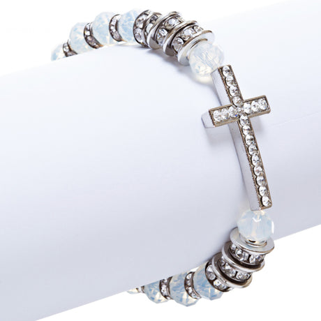 Cross Jewelry Crystal Rhinestone Trendy Design Cross Stretch Bracelet B362 White