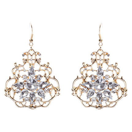 Beautiful Crystal Rhinestone Sophisticated Design Dangle Fashion Earrings Gold