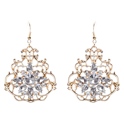 Beautiful Crystal Rhinestone Sophisticated Design Dangle Fashion Earrings Gold
