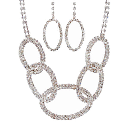 Bridal Wedding Jewelry Set Crystal Rhinestone Oval Link - Accessoriesforever