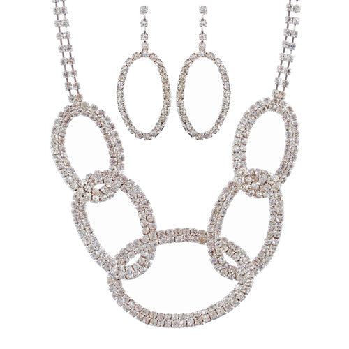 Bridal Wedding Jewelry Set Crystal Rhinestone Oval Link