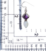 925 Sterling Silver Natural Gemstones Amethyst Abalone Dangle Earrings FJSVE2157
