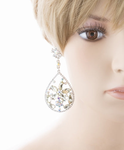 Bridal Wedding Jewelry Crystal Rhinestone Glamorous Teardrop Dangle Earrings